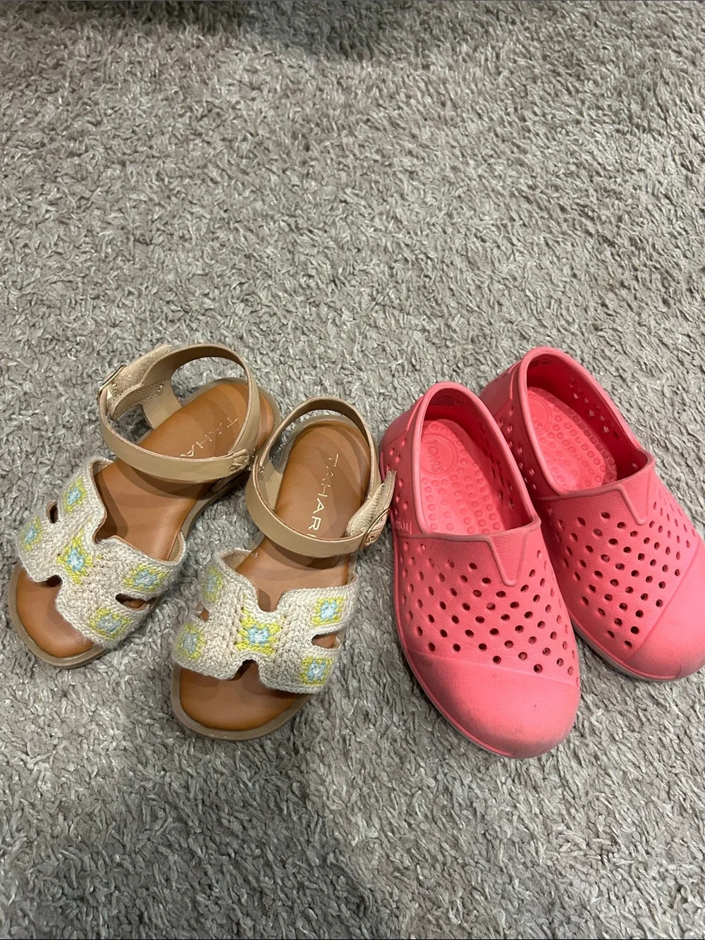 Toms Pink Slip-On Sneakers with Beaded Tan Sandals - Kids Set